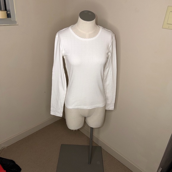 EUC Bundle of 3 LESET Pointelle tees Long Sleeve Cotton White, Black, Pink Small - Picture 6 of 10